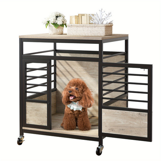 Homshop Heavy Duty Dog Cage Wooden Kennel with Wheels for Indoor Living Spaces