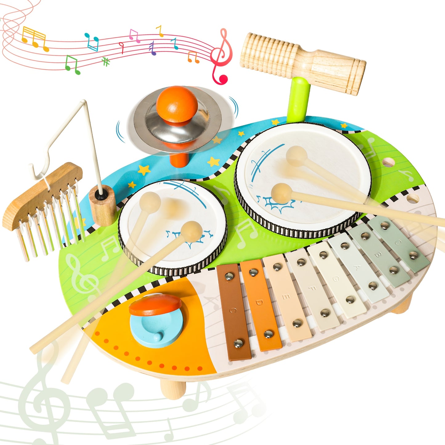 Kids Musical Instruments Toy Set with Wind Chime and Percussion for Preschool Learning