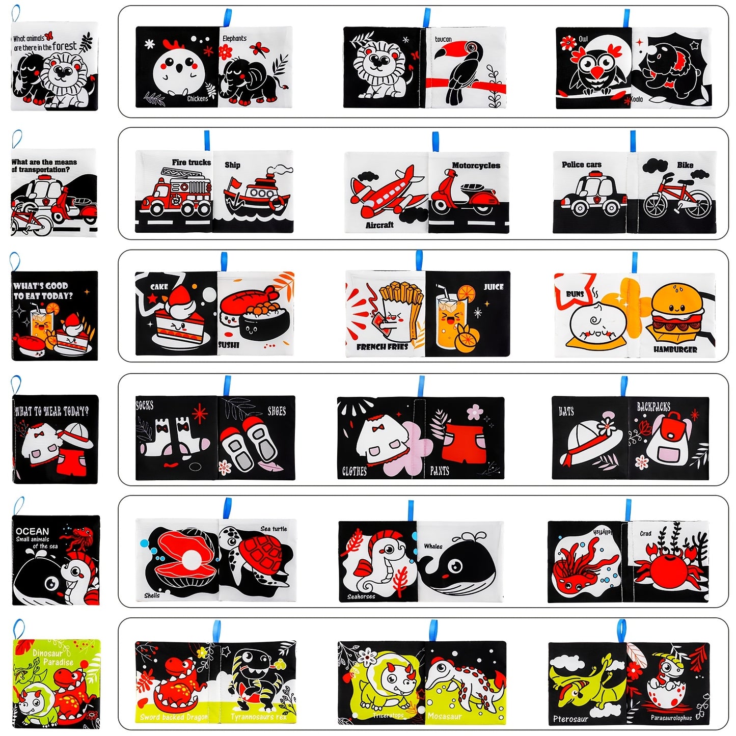 12pcs Soft Baby Crinkle Books Nontoxic Polyester Sensory Learning Toys for Kids