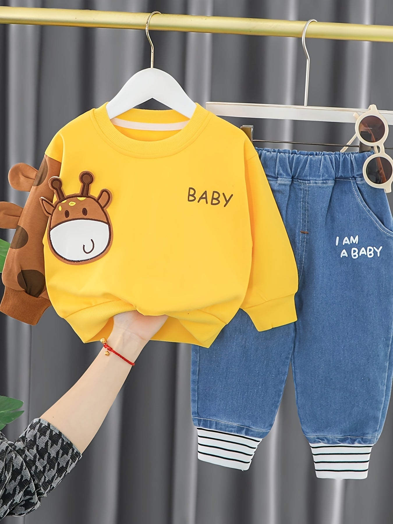 6 Pieces 3 Sets Of Combination Autumn Simple Fashion Set Cute Children Love Crocodile Giraffe Dinosaur Print Series Autumn Set Comfortable And Breathable