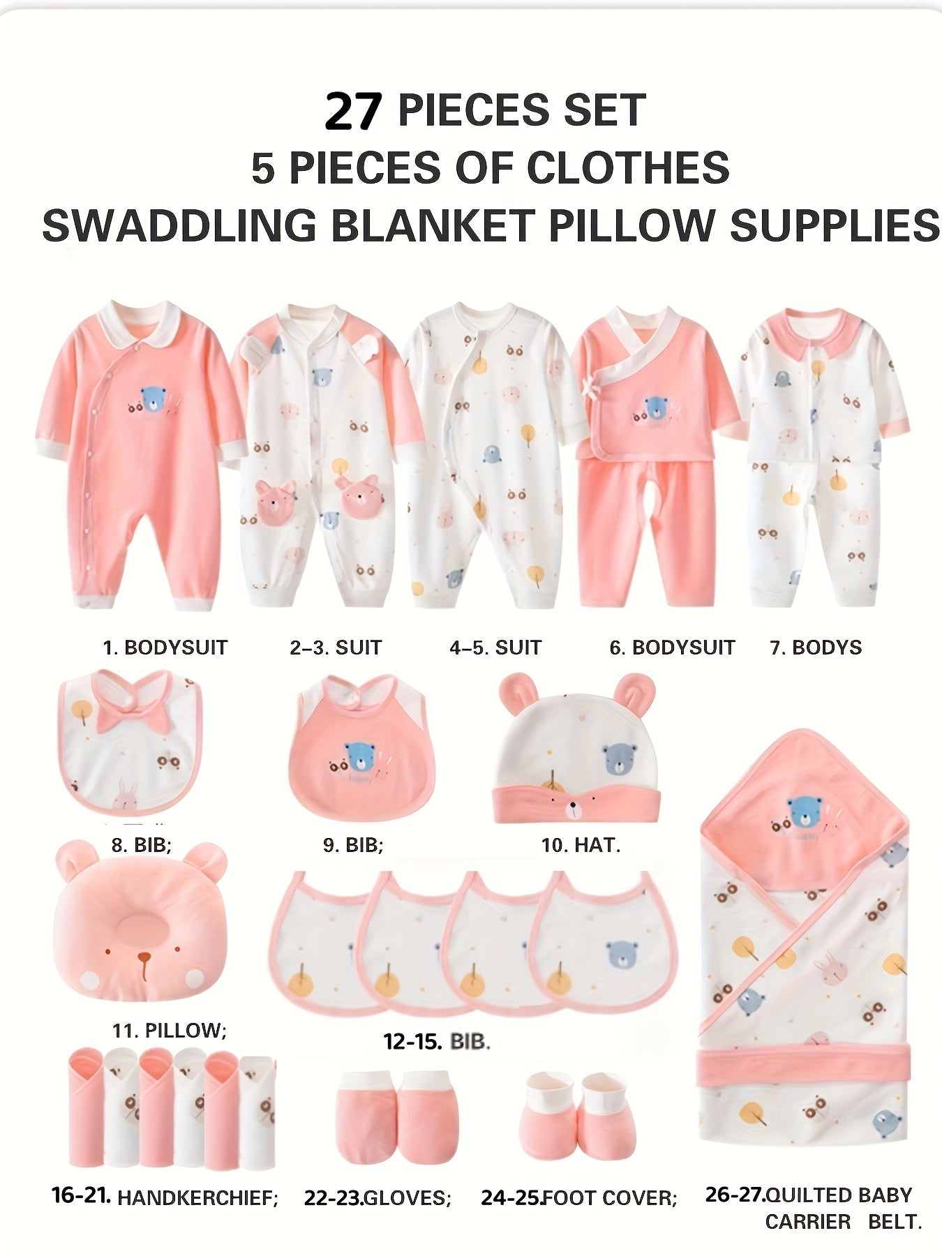 Baby Girl Clothes Newborn Full Set 27pcs Cotton Long Sleeve Outfits Hats Bibs and More