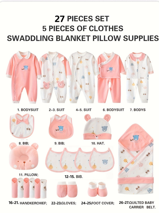 Baby Girl Clothes Newborn Full Set 27pcs Cotton Long Sleeve Outfits Hats Bibs and More