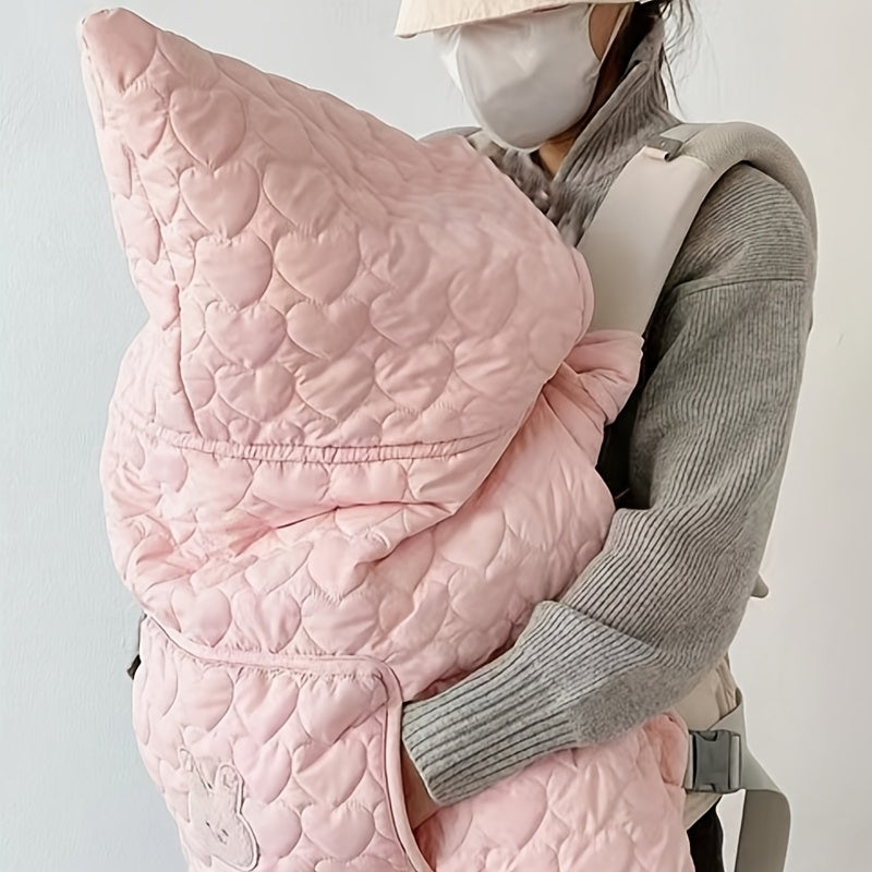 Wearable Love Heart Quilted Baby Blanket, Windproof Outdoor Stroller Carrier, Warmth Retaining, Polyester, with Hand Wash Only, for 0-3 Years Old