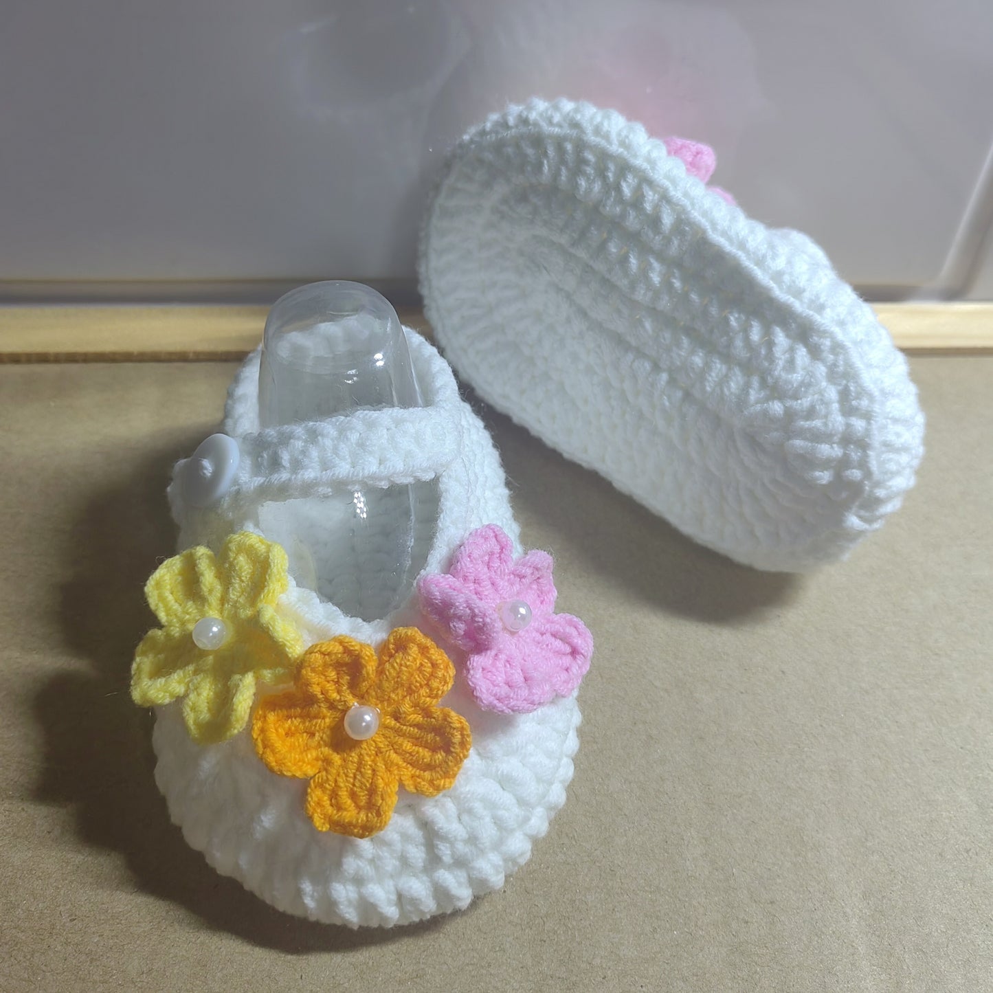 Handcrafted Crochet Baby Girl Shoes with Colorful Flower Accents - Soft Sole, Breathable Fabric, Casual Round Toe Design for Infants, Perfect for Spring/Autumn, Toddler Shoes