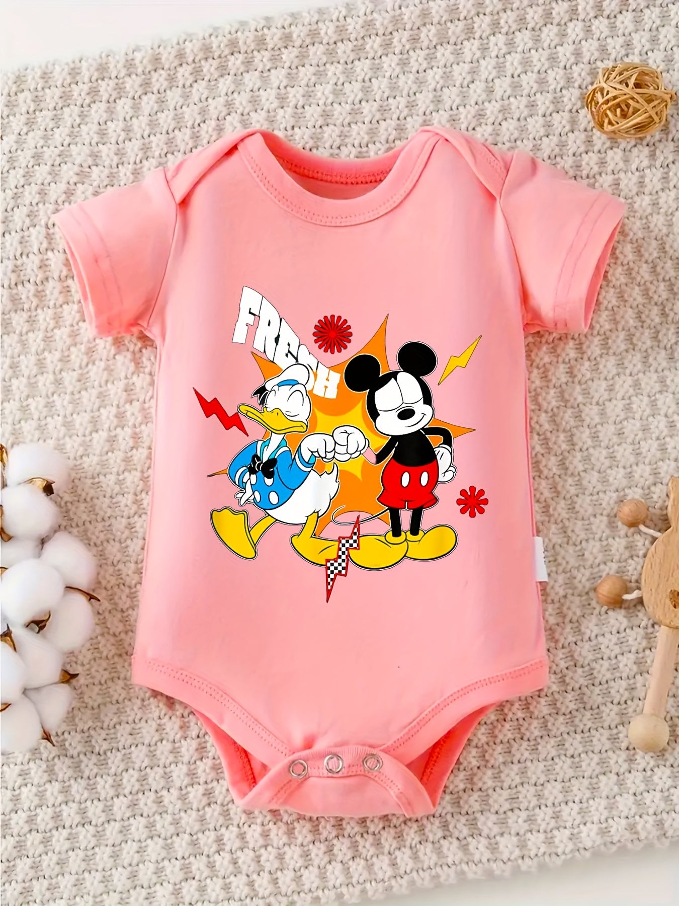 Mickey and Friends Baby Romper 100 Percent Cotton Short Sleeve Infant Crawler Suit