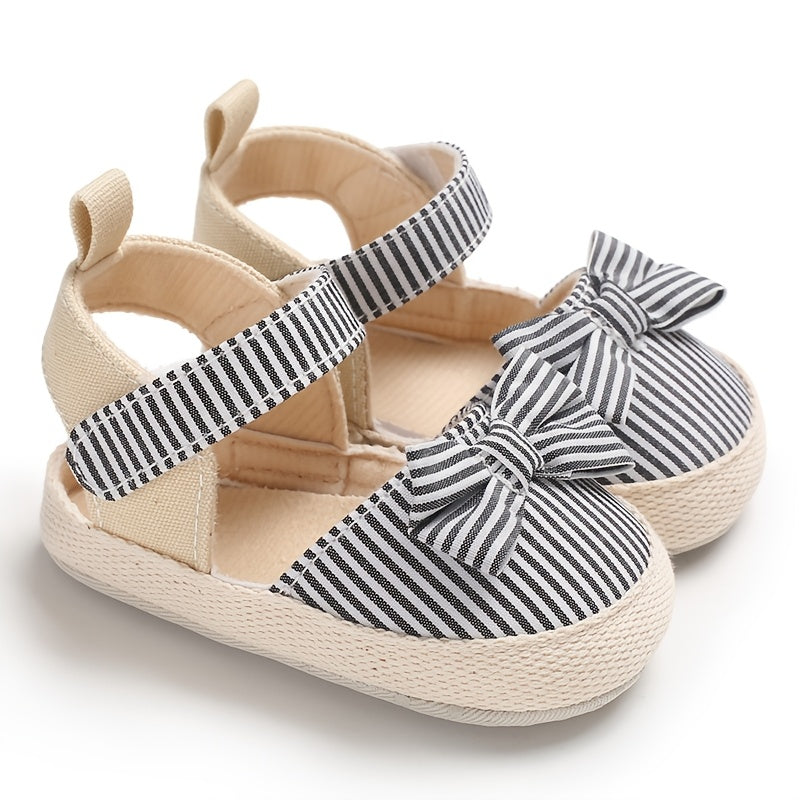 Adorable Striped Bowknot Mary Jane Shoes for Baby Girls - Soft Sole, Non-Slip First Walker Flats for Spring/Summer