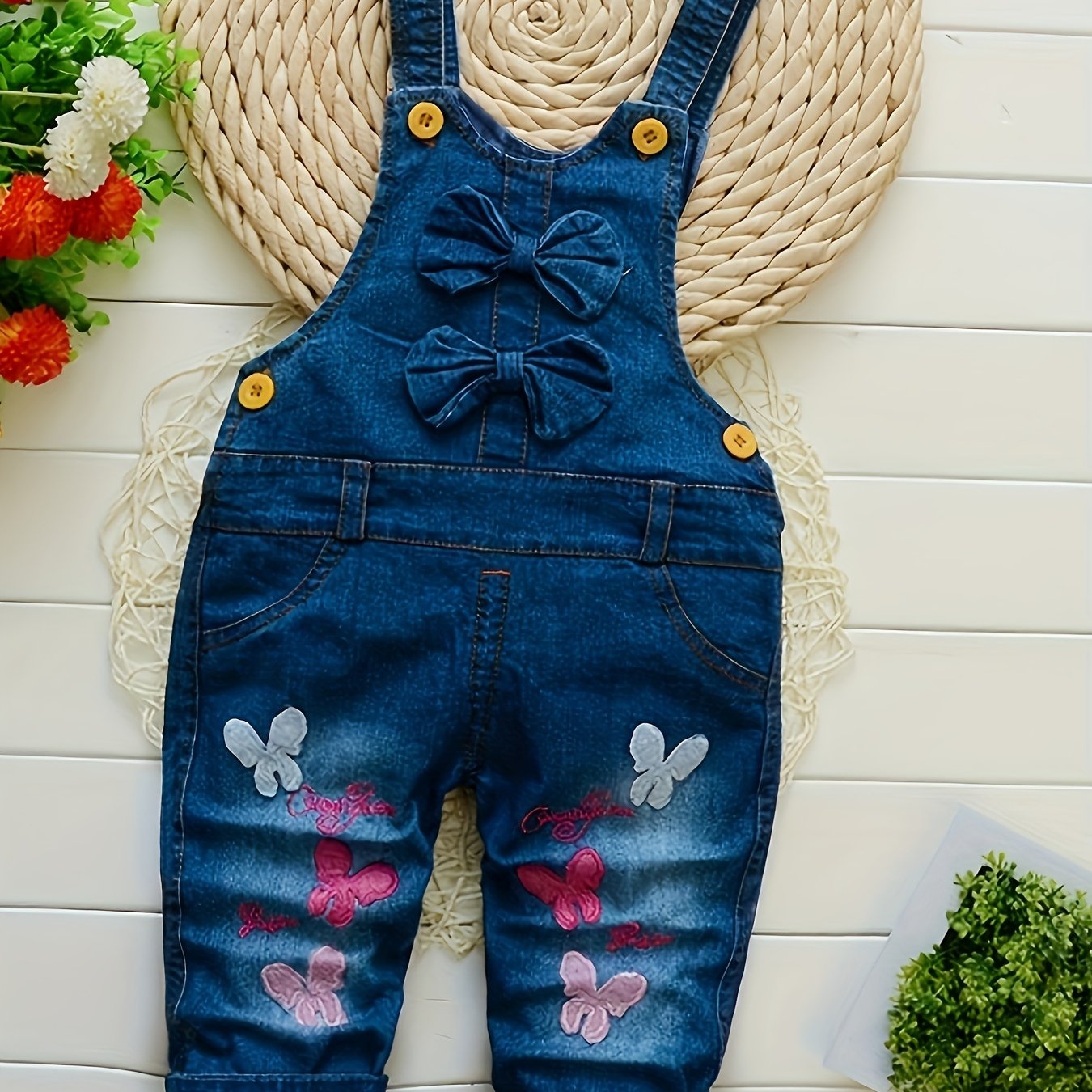 Denim Overalls with Animal Applique - Cotton Blend, Cute Non-Stretch Fabric, Long Length, Applique Detail, Regular Fit for Weekend Casual Wear, Spring/Fall Season - Woven 'S Overalls for Ages 12 and Under, for Outdoor