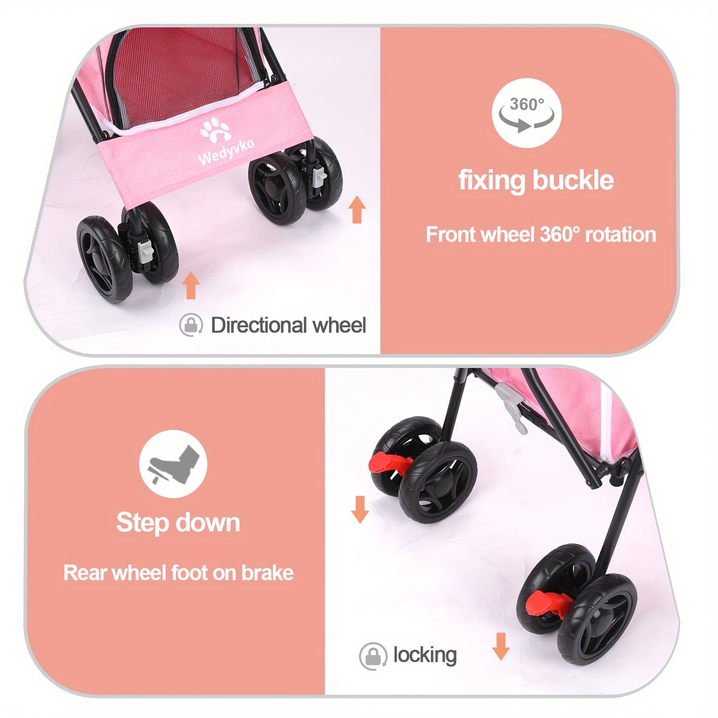 Easy-Fold Pink Pet Stroller for Small Dogs & Cats - 33 LBS Capacity, Breathable Mesh Panels, Safety Leashes, Cup Holder & Storage Basket, Smooth 4-Wheel Design with Secure Canopy, Dog Stroller