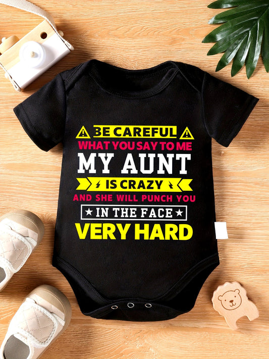 Newborn Baby Cotton Triangle Jumpsuit Funny Aunt Graphic Short Sleeve Romper for Outdoor Fun