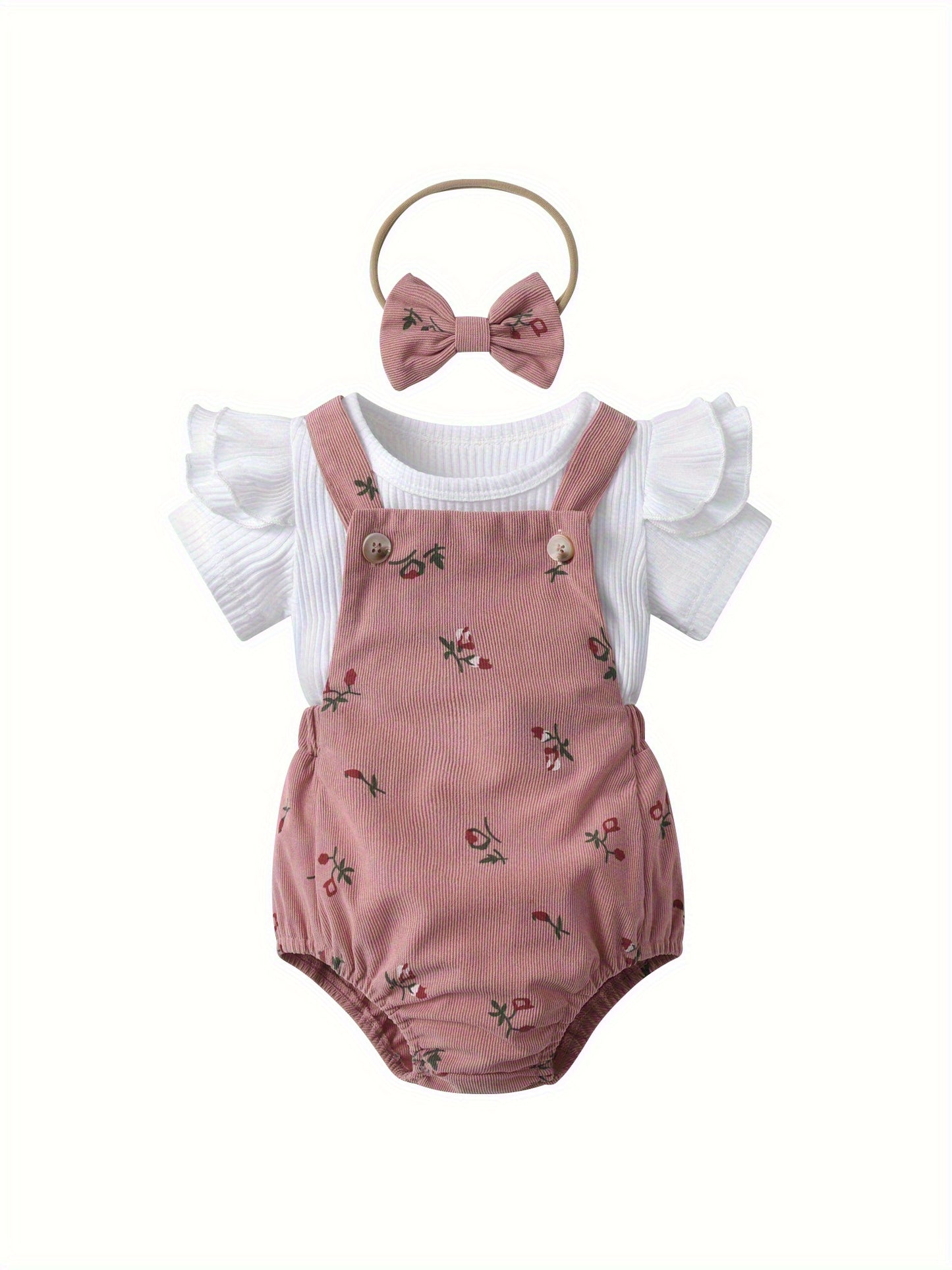 KUKITTY Baby Girl Newborn Summer Outfit - Soft Pink Ruffled Sleeve Romper with Matching Headband, Breathable Snap Snap & Soft Fabric Shorts, Casual Casual Attire, Perfect for Outdoor