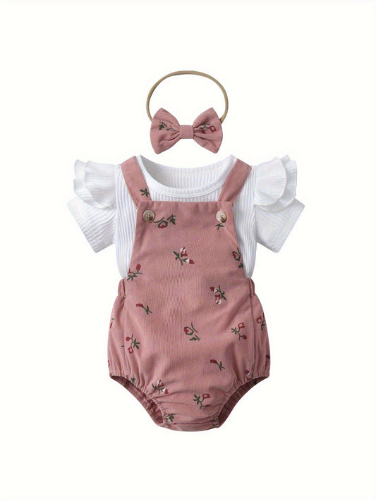 KUKITTY Baby Girl Newborn Summer Outfit - Soft Pink Ruffled Sleeve Romper with Matching Headband, Breathable Snap Snap & Soft Fabric Shorts, Casual Casual Attire, Perfect for Outdoor