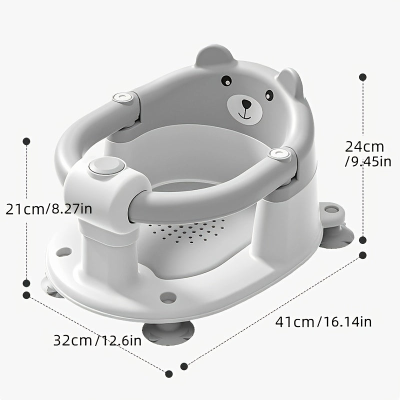 Baby Bath Chair with Anti-Slip Base - Adjustable Bath Seat, Soft Grip Edges, Lightweight & Stable Bath Stool for Toddlers & Infants, Non-Slip Bathing, Easy-Clean PP Construction, Toddler Bathing Aid, Cute Bear Design, Polypro