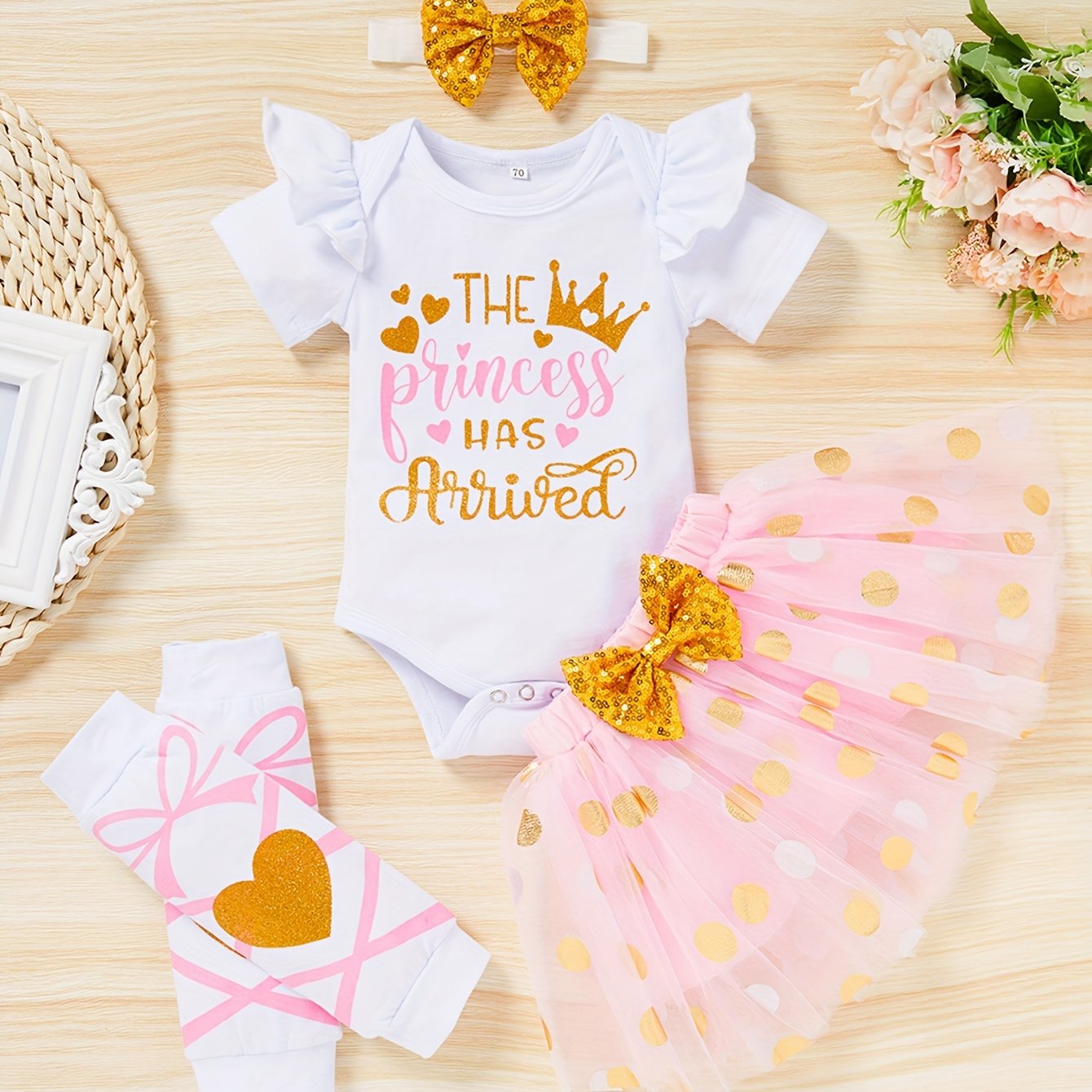 Zukuco Newborn Baby Girl Outfits Infant Letter Print Romper+Tutu Skirt+Headband+Legging Warmer Coming Home Clothes Set