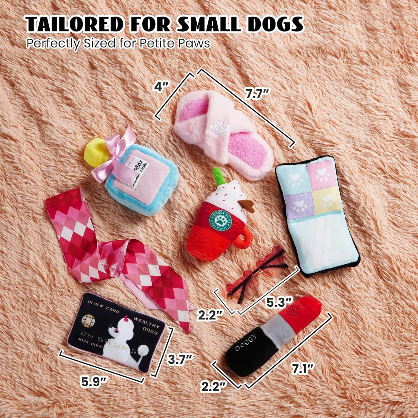Nocciola 8PCS Cute Plush Dog Toys Set for Small to Medium Dogs with Stylish Accessories