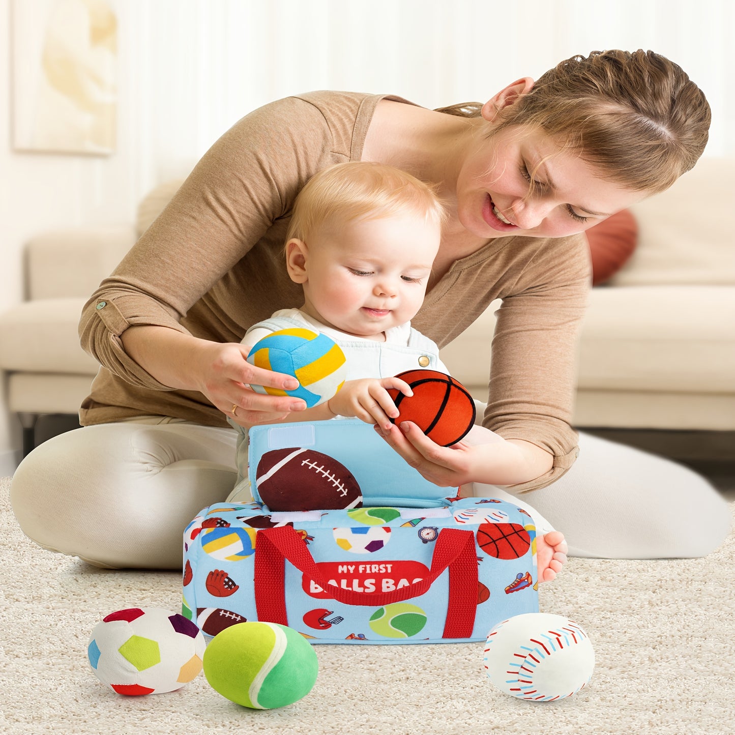 Vanmor Sensory Sports Balls For Toddlers With Travel Bag Plush Rattles And Crinkle Toy