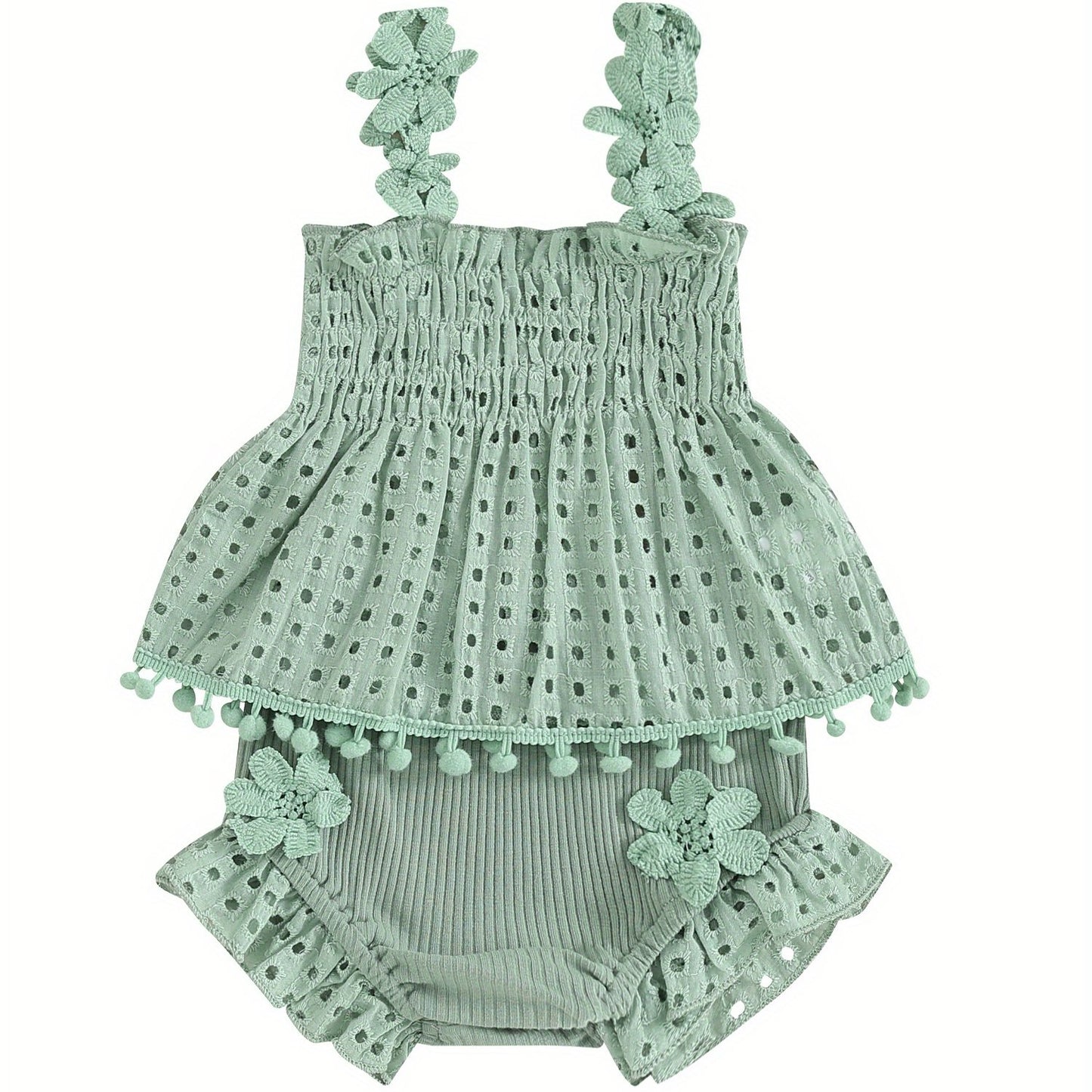 Toddler Baby Girls Summer Outfit Solid Color Cutout Pleated Tank Tops and Stretch Casual Ruffle Shorts Set, for Outdoor