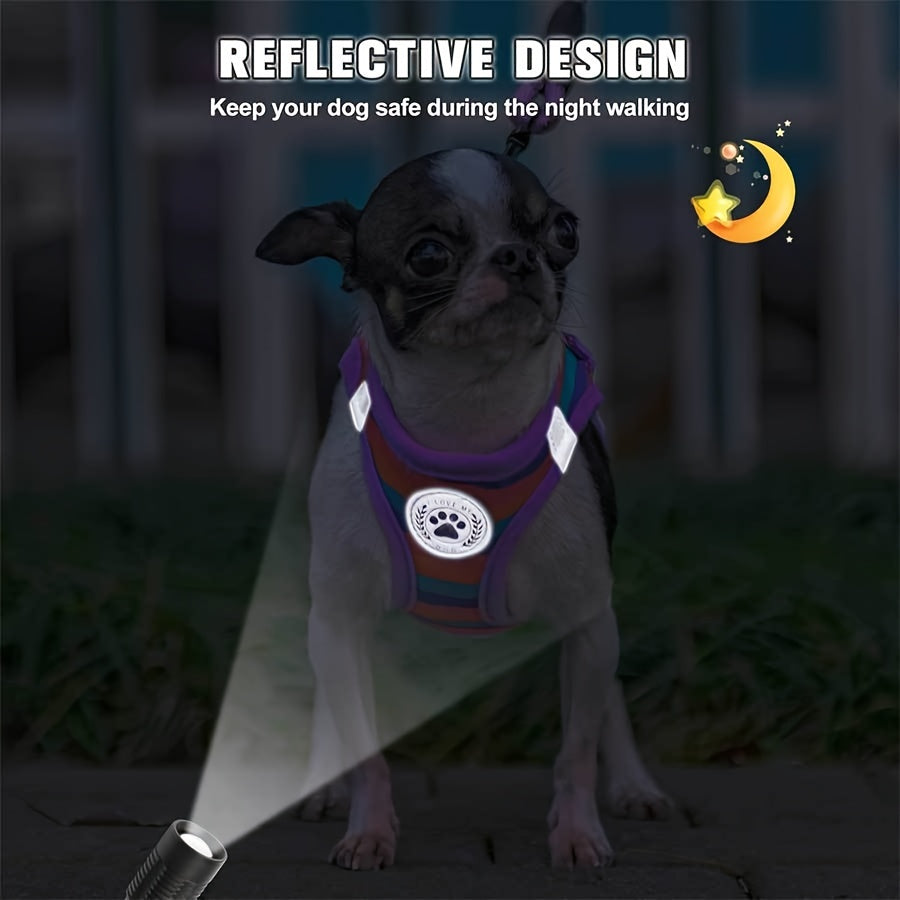 Reflective Striped Dog Harness and Leash Set for Small Breeds Adjustable and Escape Proof