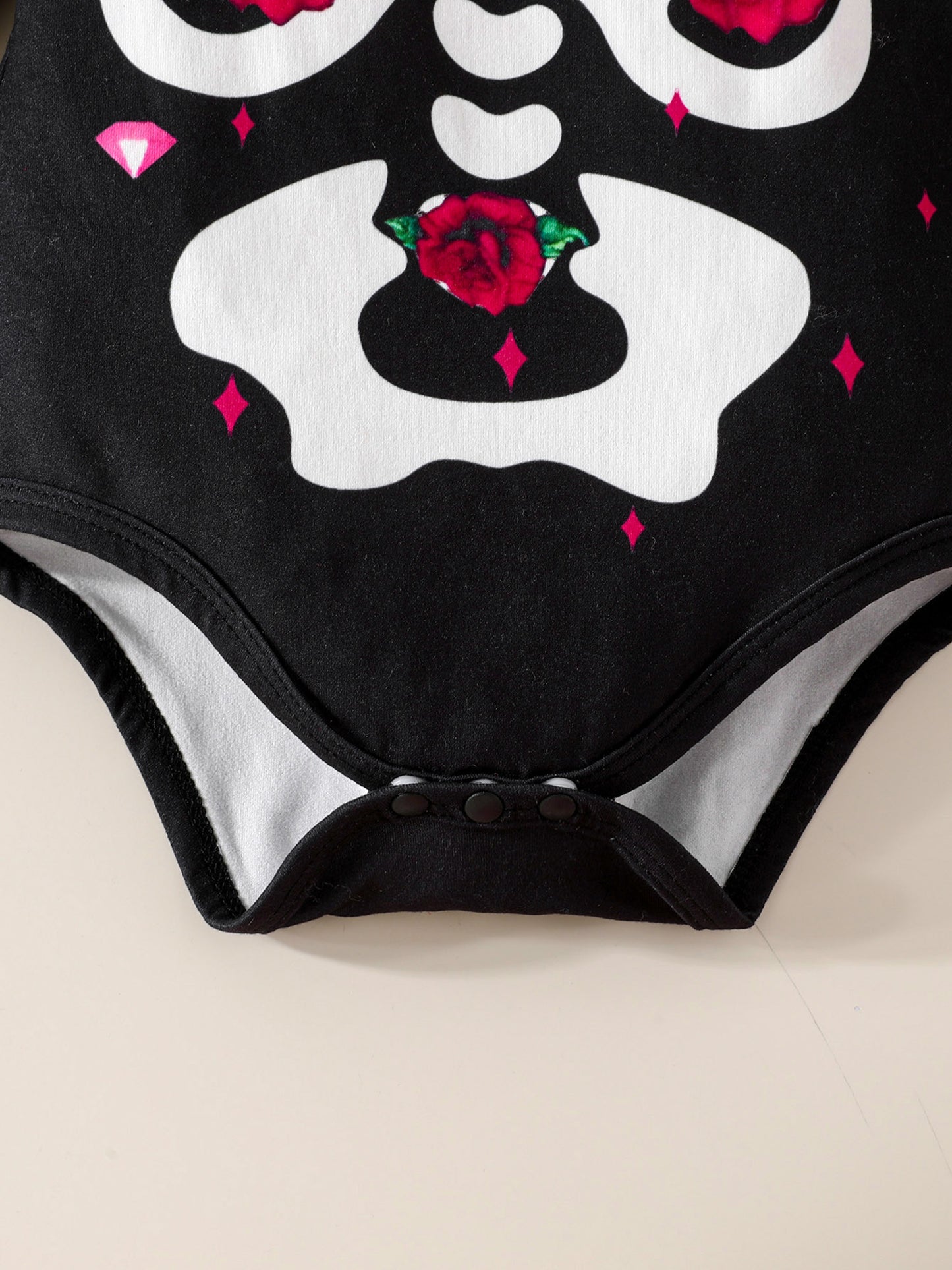 Halloween Skeleton Rose Three Piece Baby Girl Outfit Romper