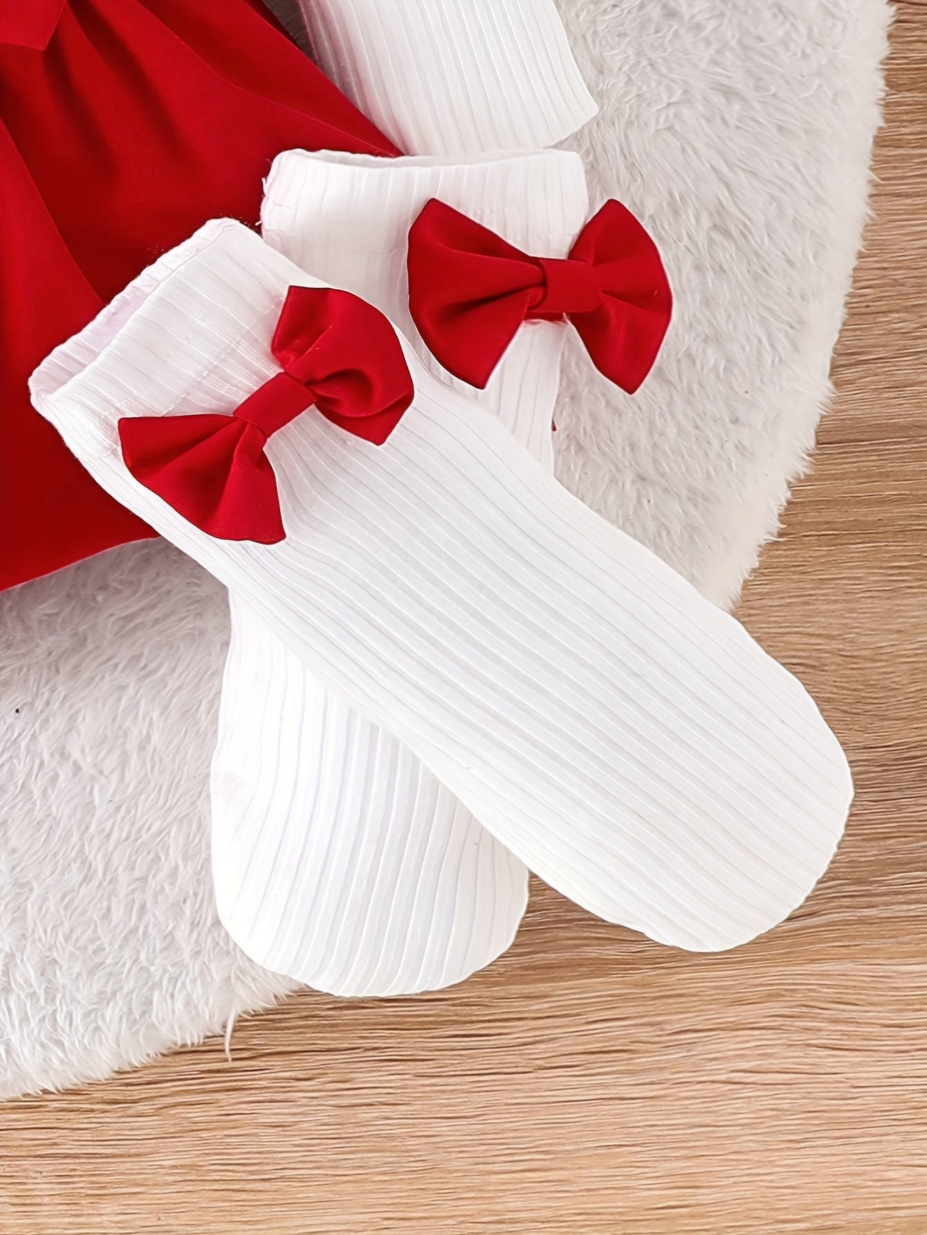 Four Piece Baby Girl Strawberry Embroidered Bow Romper Set With Headband And Socks