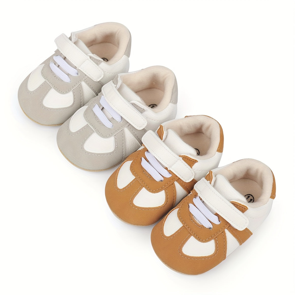Toddler Sneakers - Casual Minimalist Style with Splicing Design, Solid Color, Low Top, Easy Closure, Rubber Sole, Fabric Insole & Lining, Upper, Suitable for Infants & Toddlers 0-12 Months - Spring/Fall Collection