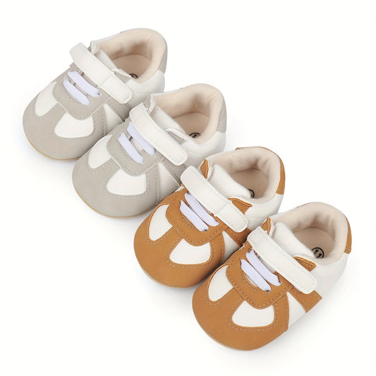 Toddler Sneakers - Casual Minimalist Style with Splicing Design, Solid Color, Low Top, Easy Closure, Rubber Sole, Fabric Insole & Lining, Upper, Suitable for Infants & Toddlers 0-12 Months - Spring/Fall Collection