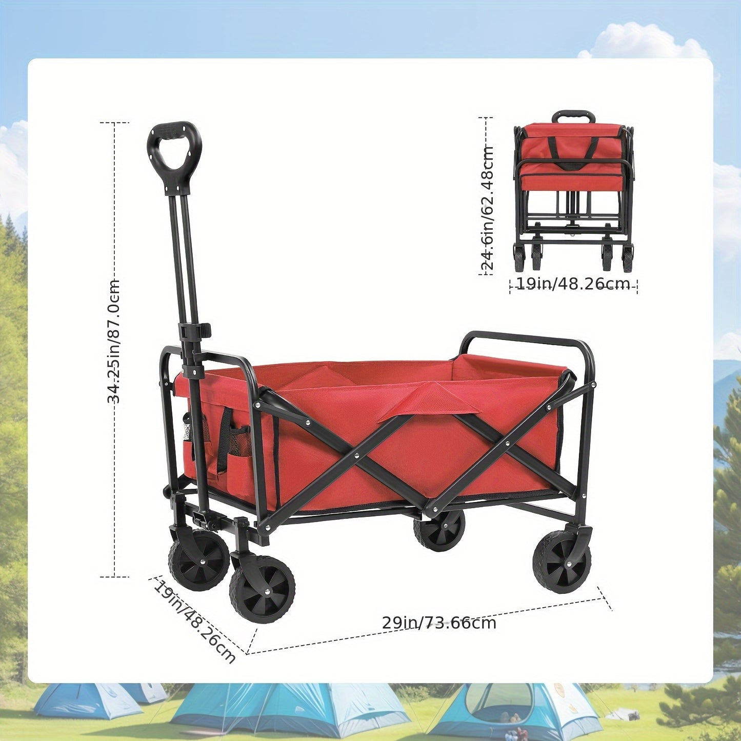 YSIATN Collapsible Folding Wagon Cart - 350LBS Capacity, 50L Large Capacity, 4 All-Terrain Wheels, 360° Rotating Front Wheels, 600D Oxford Fabric, Compact Fold & Portable for Beach, Camping, Shopping, Pet Stroller, Large Fol
