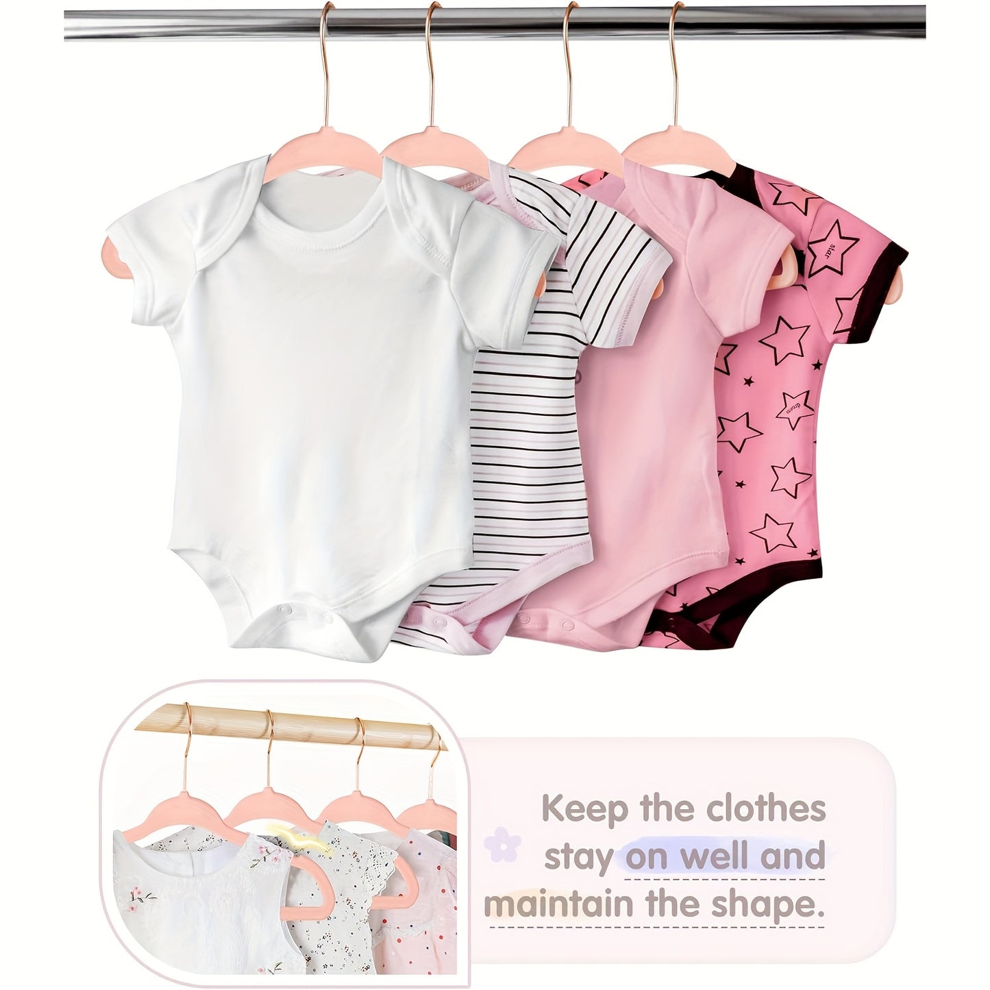 Baby Hangers, JEOWOQAO 11 Inch Pink Velvet Kids Hangers With 6pcs Size Dividers Non Slip Nursery Children Closet Clothes Hangers For Infant Toddler Girls And Boys 50pcs