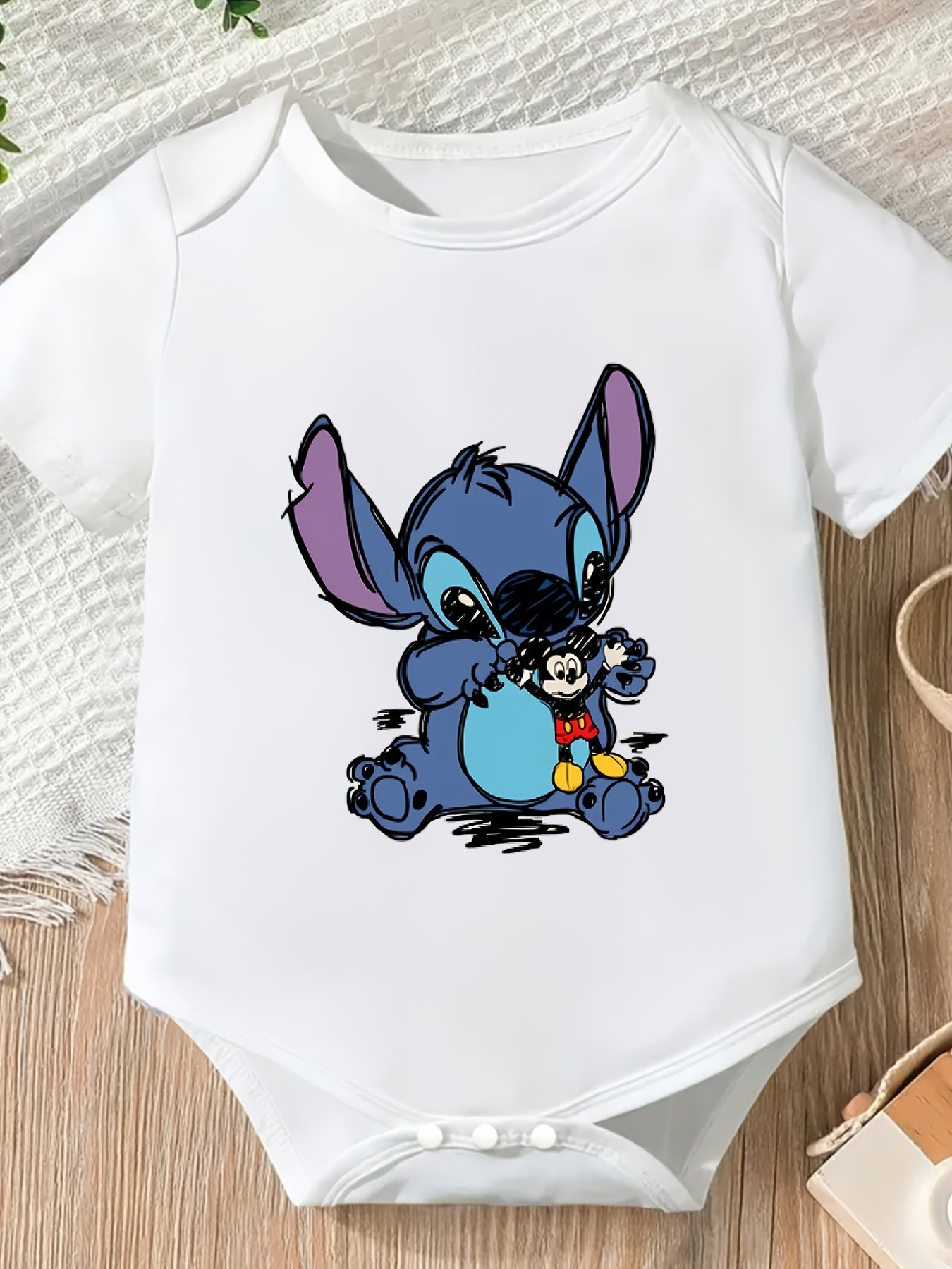 Disney Stitch Baby Onesie Soft Pink Cartoon Print Romper for All-Season Comfort