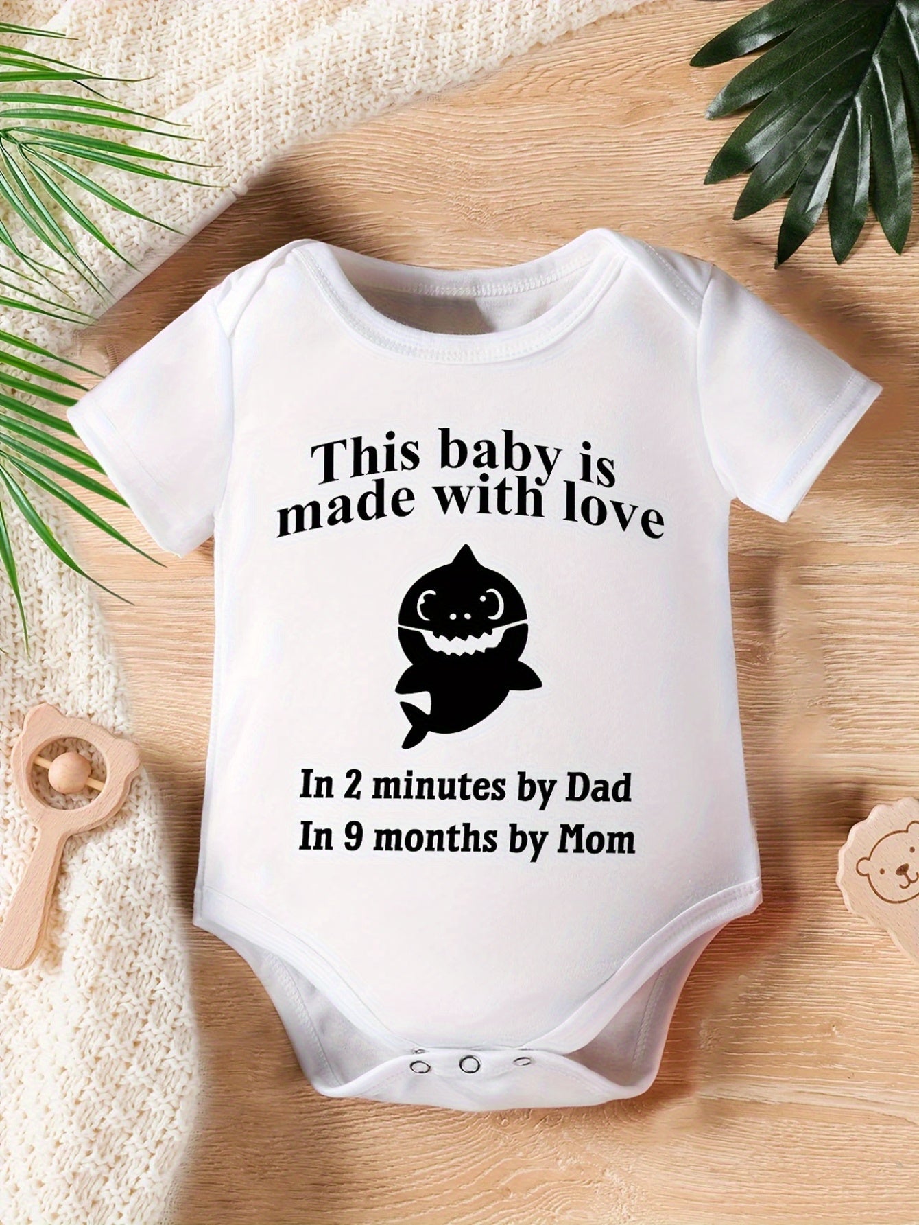 Adorable This Baby Made With Love Shark Print Cotton Onesie for Newborn Girls