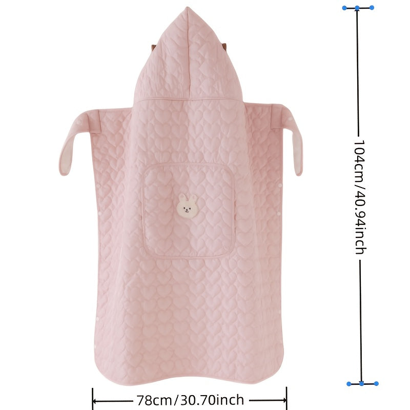 Wearable Love Heart Quilted Baby Blanket, Windproof Outdoor Stroller Carrier, Warmth Retaining, Polyester, with Hand Wash Only, for 0-3 Years Old