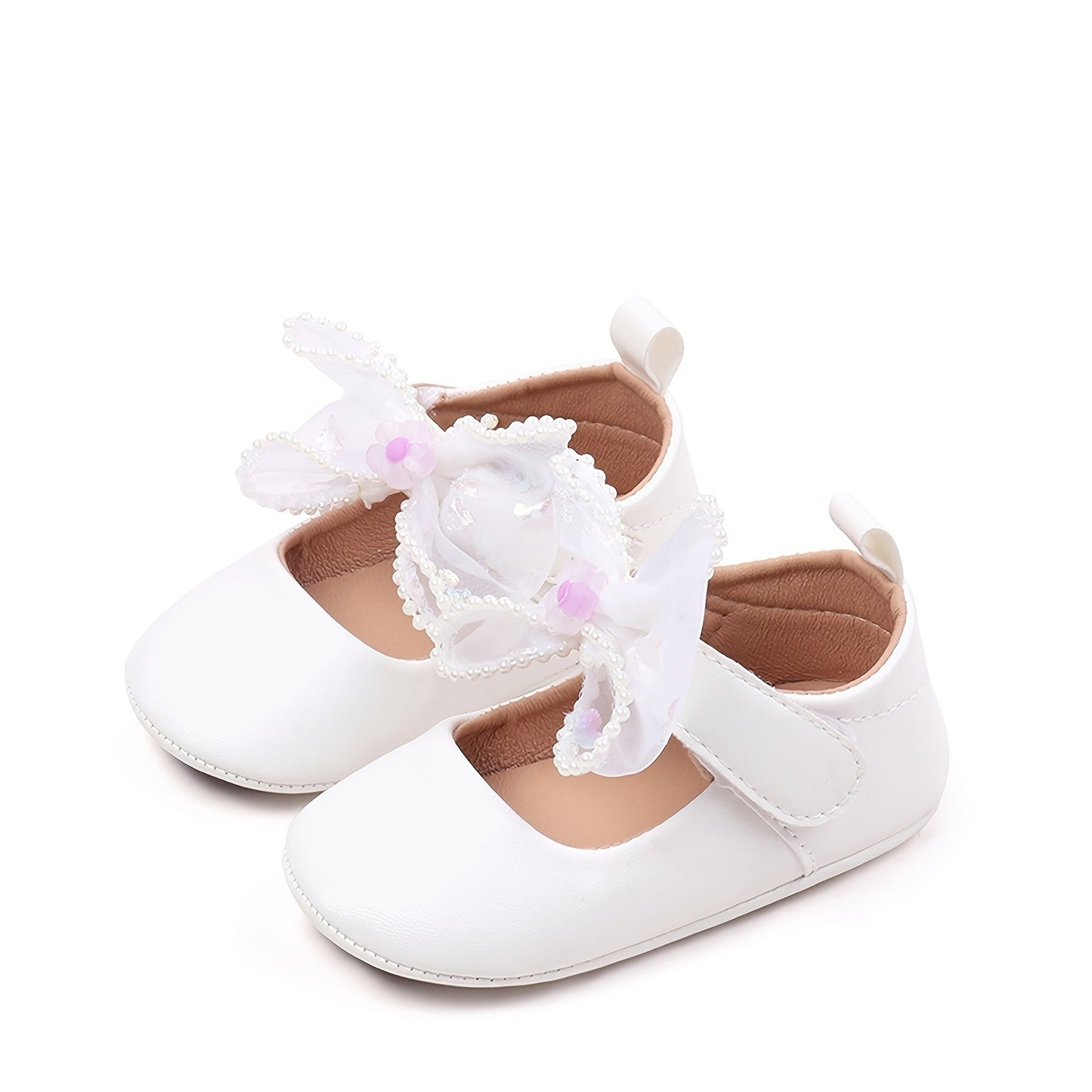 Infant Baby Girls Wedding Dress Shoes Bow Ballet Flats Mary Jane First Walkers For Newborn Baptism