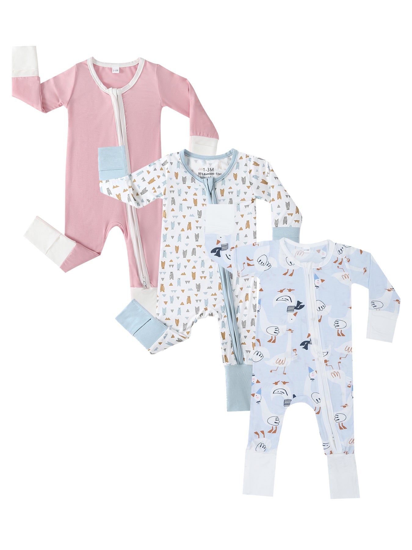 Bamboo Baby Pink Goose Romper – Soft Bamboo Fabric with Mitten and Feet Cuffs
