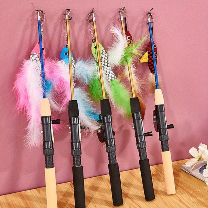 2pcs Retractable Cat Toy Fishing Rod with Feathers Telescoping Design for Interactive Play
