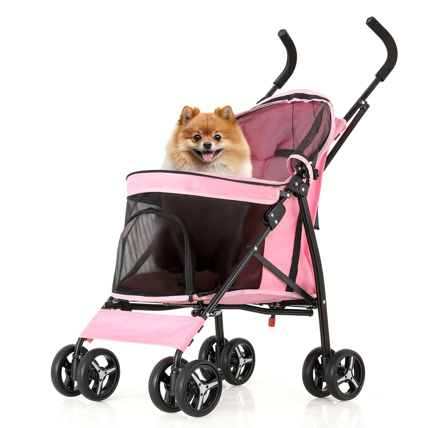 MoNiBloom 4-Wheel Pet Stroller for Small/Medium Dogs up to 22 lbs - Easy-Fold Jogger Stroller with Sun Cover, Breathable Mesh, Rear Storage Bag & Cushioned Pad - Durable Nylon Design for Outdoor Walks & Travel, Visible Mesh P