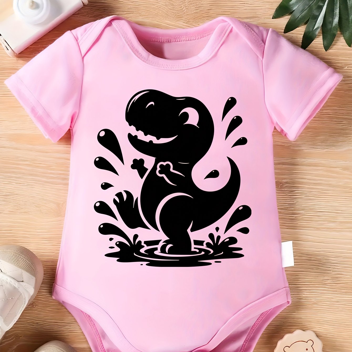 Youngsters Cotton Romper with Dinosaur Graphic Soft Short Sleeve Outfit for Boys and Girls