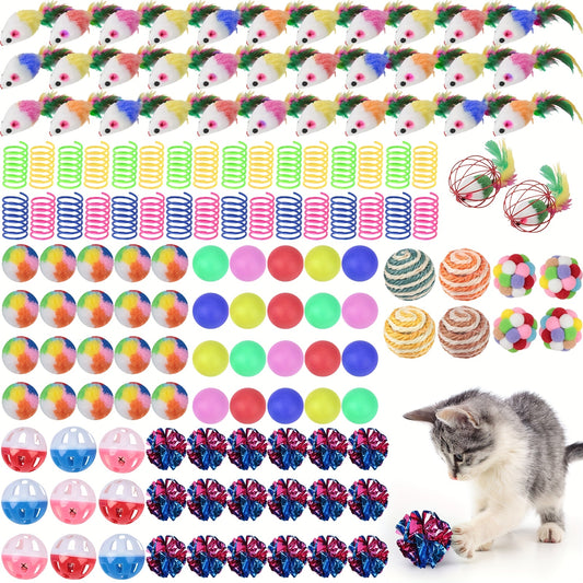150pcs Interactive Cat Toy Variety Pack with Fun Mice Balls and Crinkle Toys for Cats