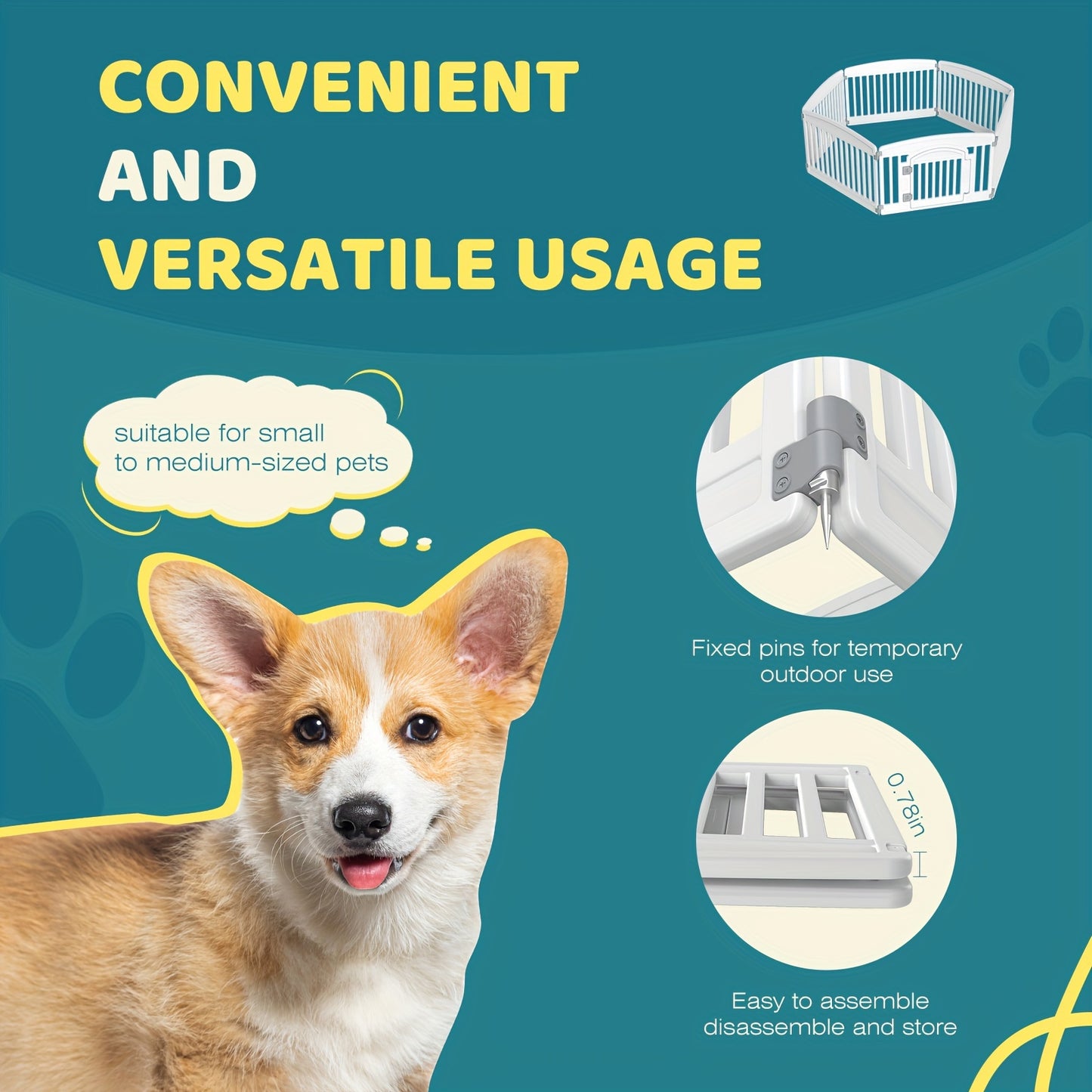 Durable 4 Panel Plastic Pet Playpen with Lockable Door and Non-Slip Bottom for Indoor Outdoor Use