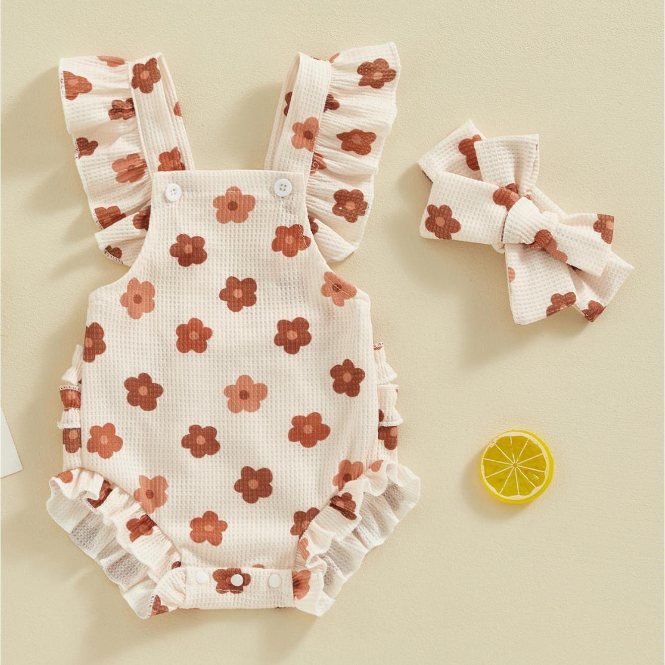Baby Girls Romper Bodysuit Headband Strawberry Print