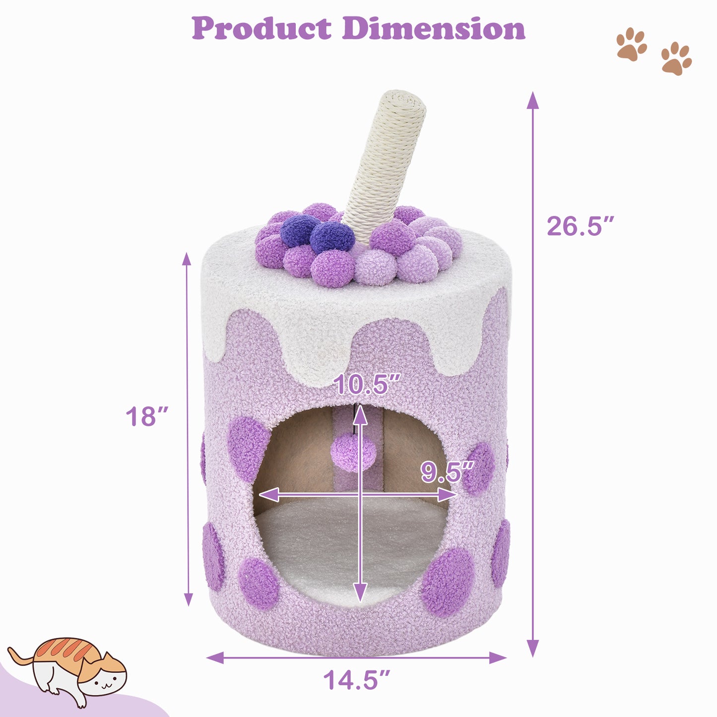 SAFSTAR Bubble Tea Cat Tree Tower with Scratching Post and Dangling Ball Toy for Cats