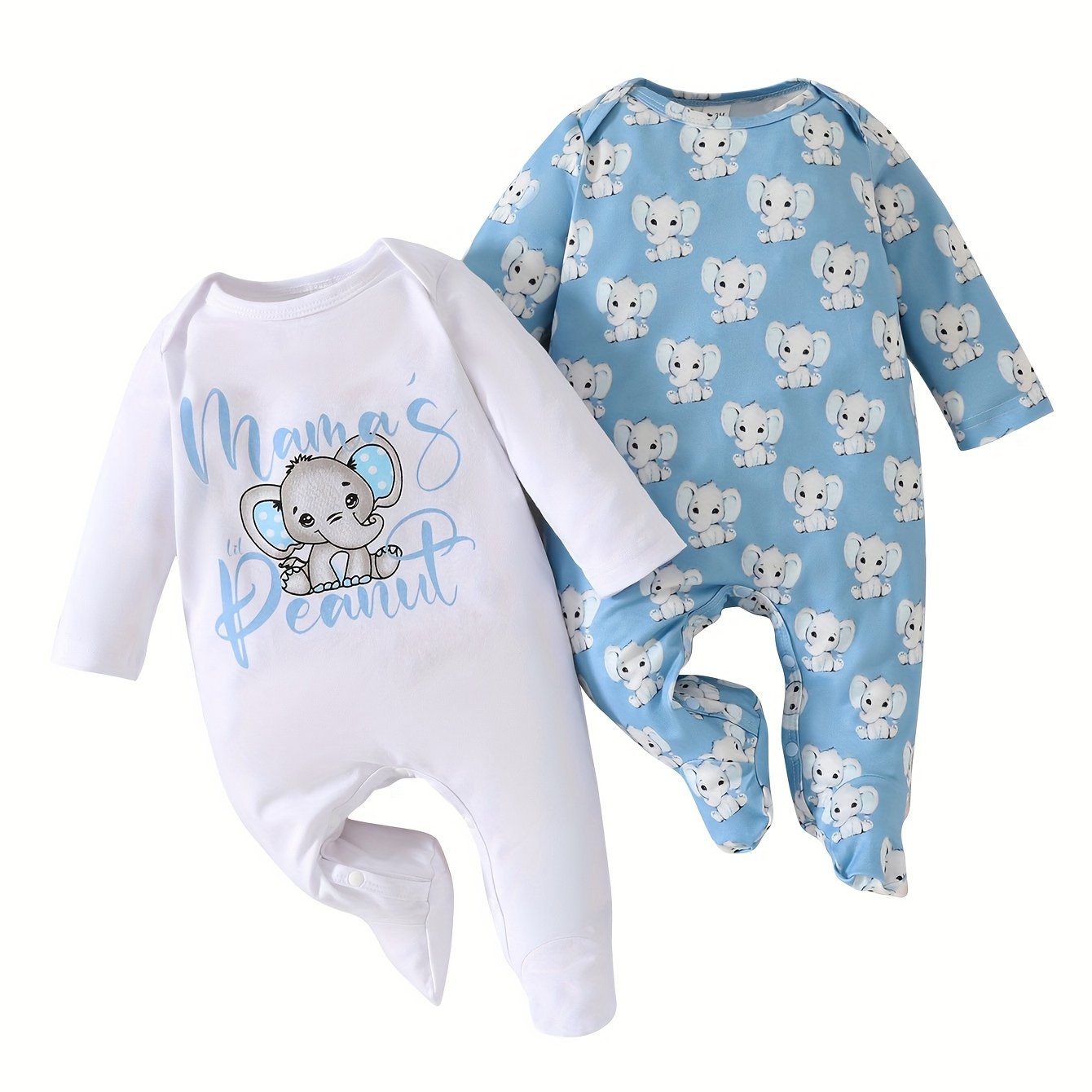 Little Peanut Youngsters Long Sleeve Rompers – Adorable Elephant Designs for Comfort