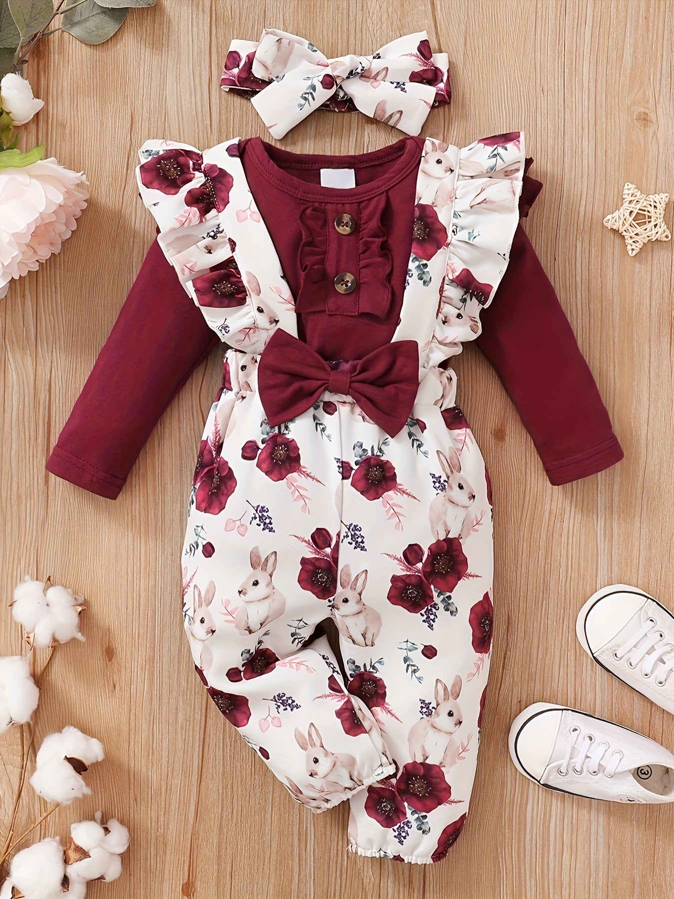 Toddler Girl Ruffle Long Sleeve Romper Suspender Pant Set Floral Fall Winter Outfits