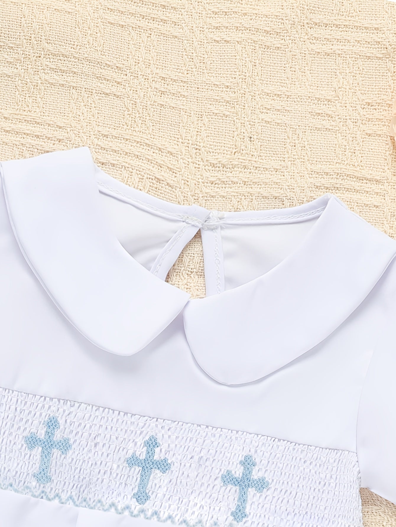 Zehjuhan Baby Girl And Baby Boy Romper Clothes Infant Short Sleeve Flip Collar Cross Embroidered Jumpsuit, for Outdoor