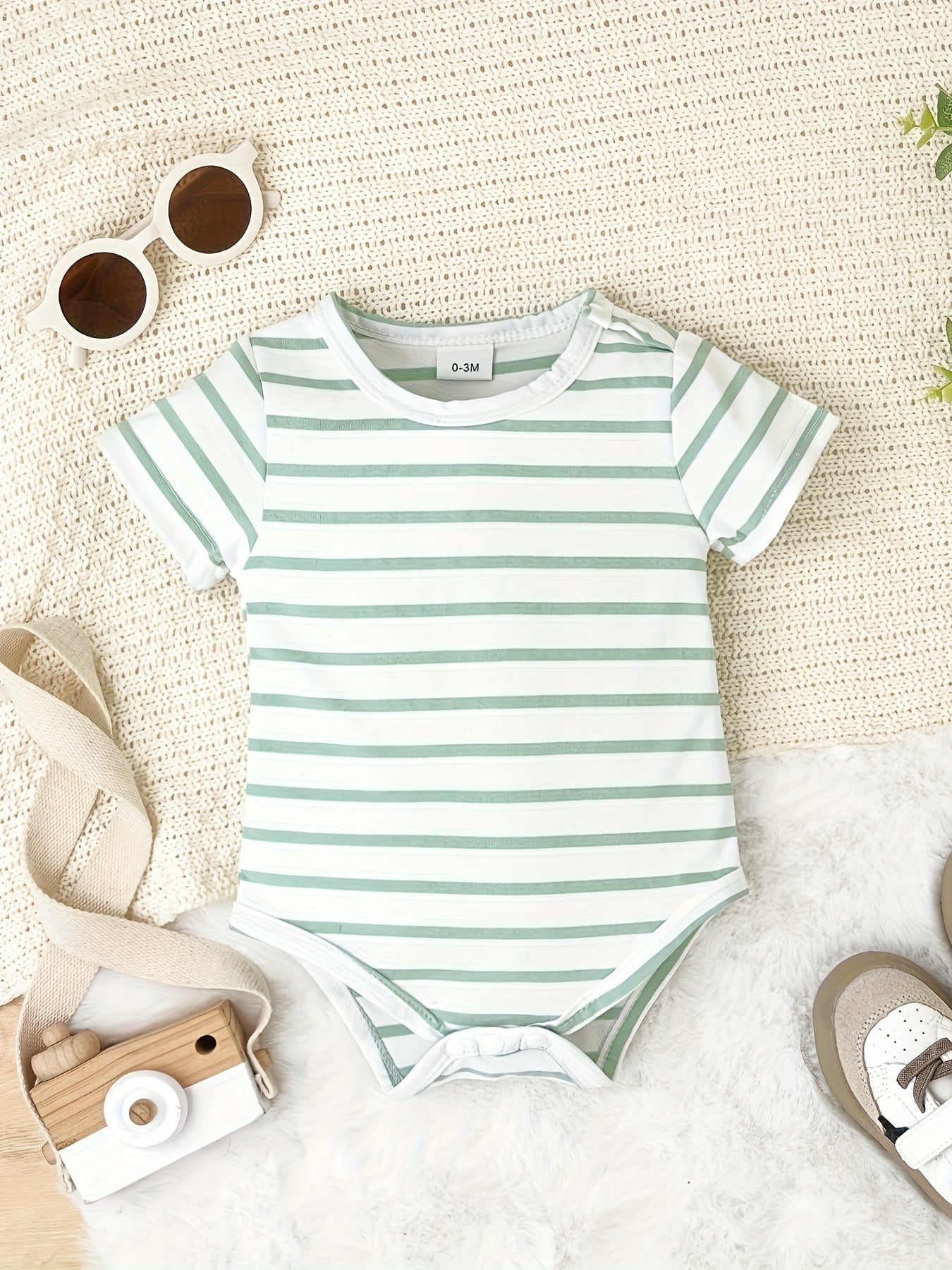 Baby Boy Summer Outfit Striped Romper with Cute Cartoon Dog Overall Pants Set 0-18 Months