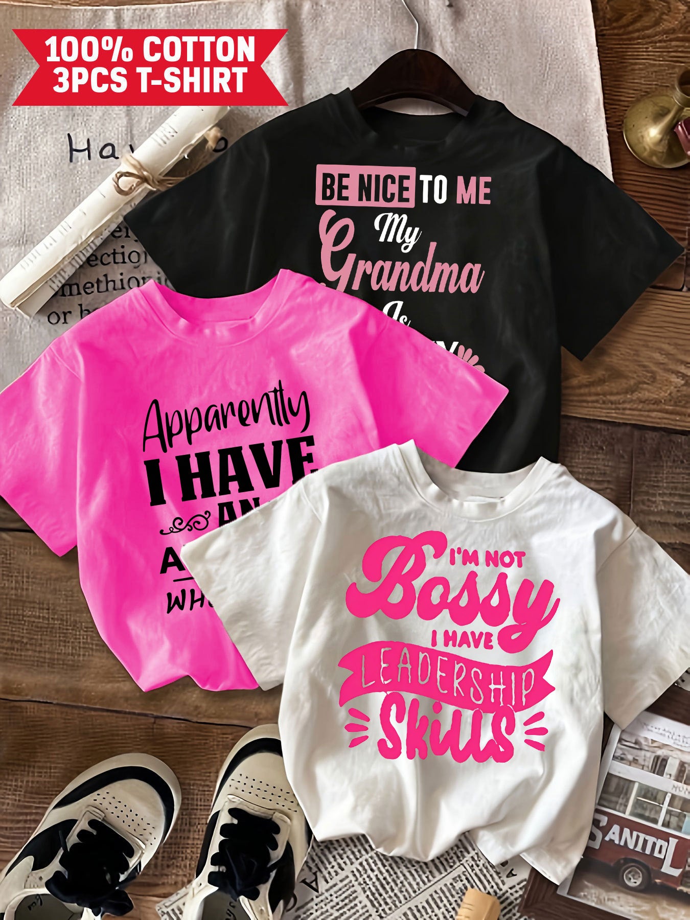 3pcs New Summer Girl Each Shirt Has Unique Saying Short Sleeved 100% Cotton T-shirt Comfy Casual Tees For Girls