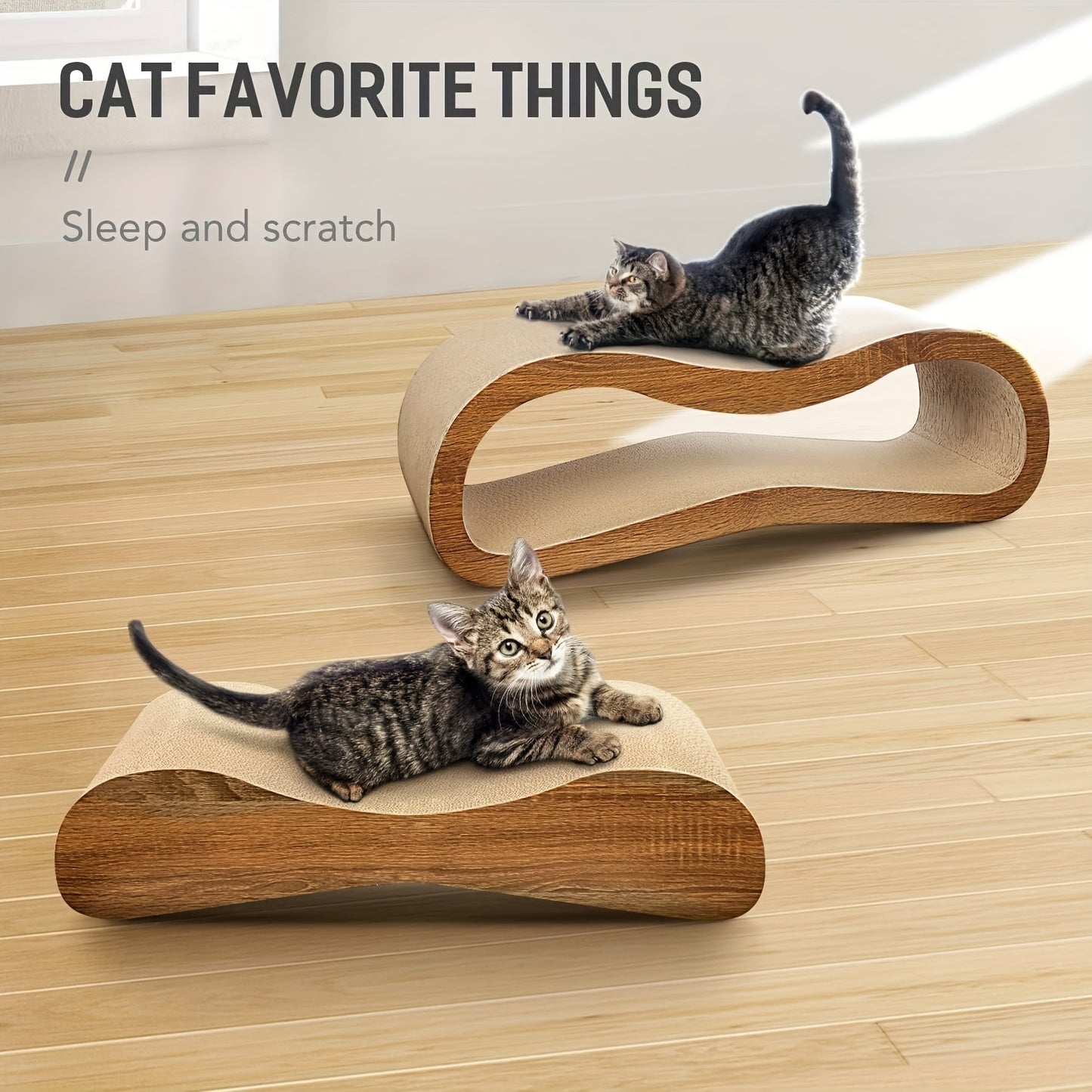 FluffyDream 2 in 1 Cat Scratcher and Lounge Bed with Reversible Design and Durable Cardboard