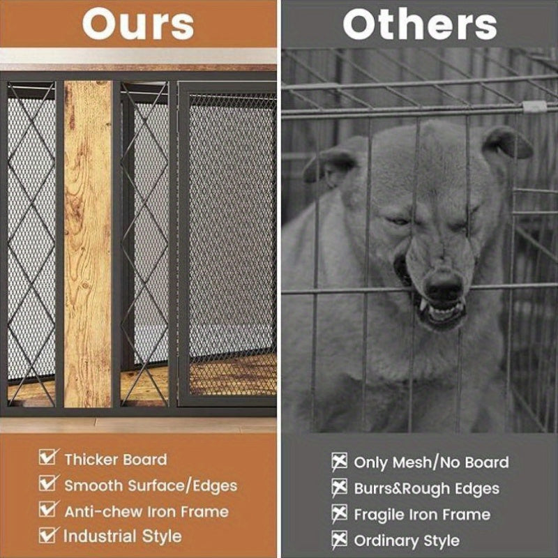 Stylish 66 Inch Corner Dog Crate Large Decorative Wood Kennel for Small to Large Dogs