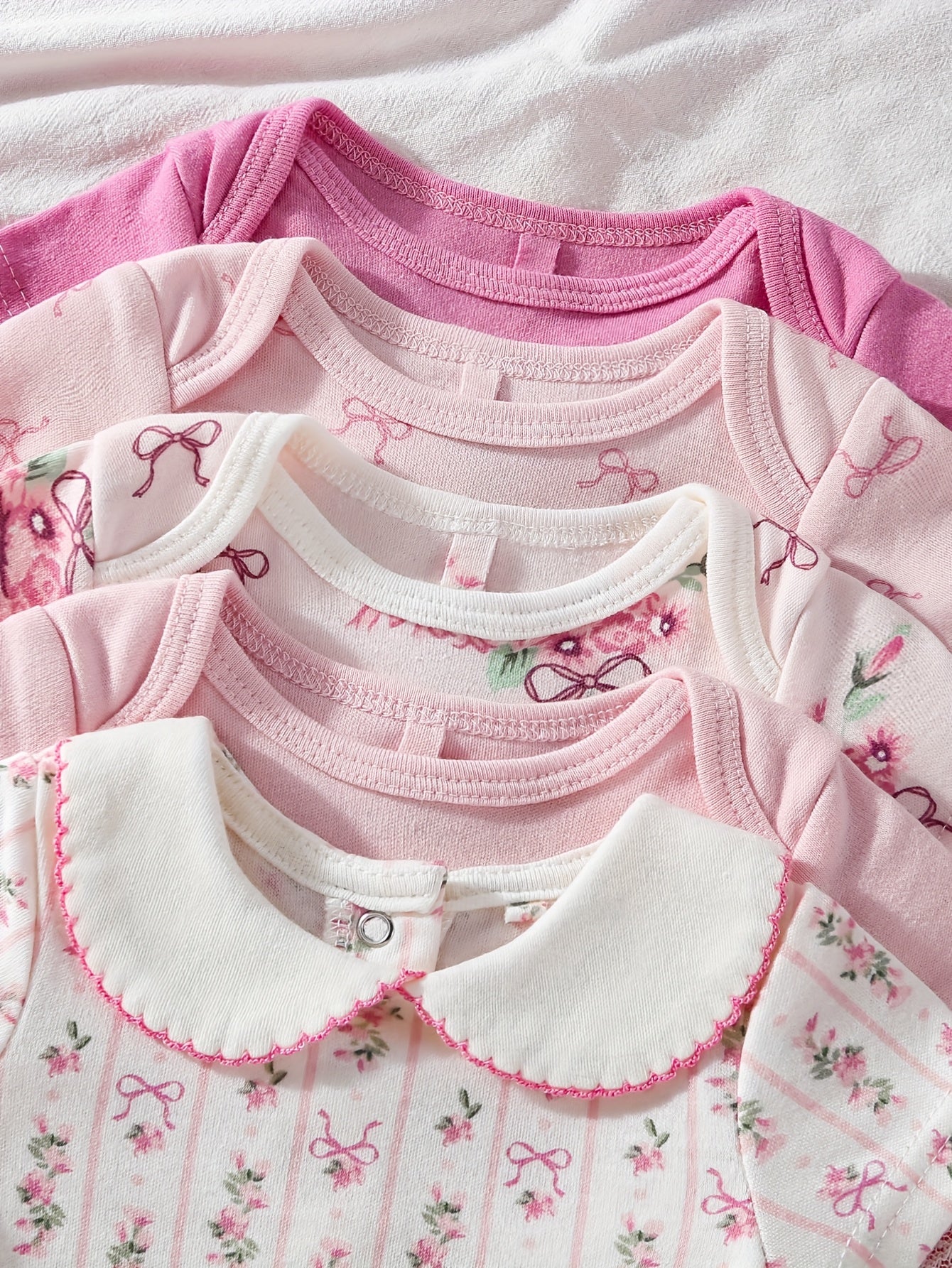 Five Pack Baby Girl Short Sleeve Triangle Jumpsuits Cotton