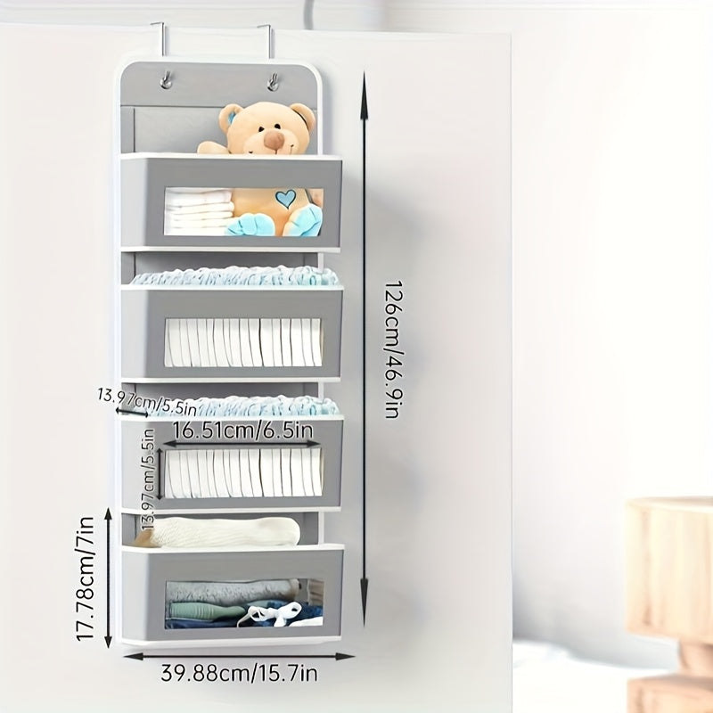 5-Tier Door Storage Rack, Foldable Wall-Mounted Storage Organizer with 5 Large Capacity Pockets |Space-Saving Design for Bedroom, Teenager's Room - Perfect for Toys, Shoes, Diapers Organizer|Clear Design| Space Efficient Stor