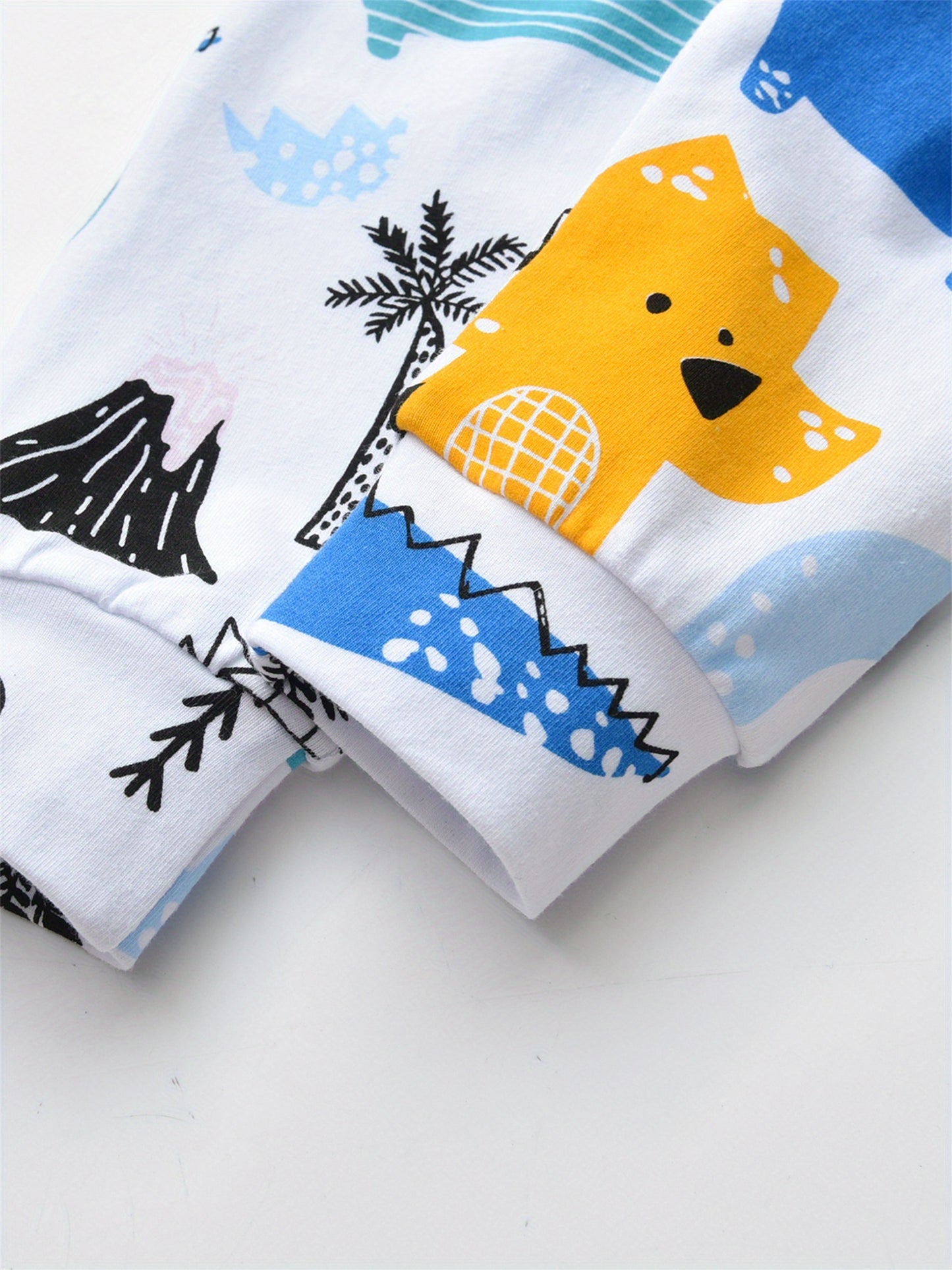 KuKitty Newborn Baby Boy 3pc Cotton Long Sleeve Romper Top Pant Hat Dinosaur Outfit Set