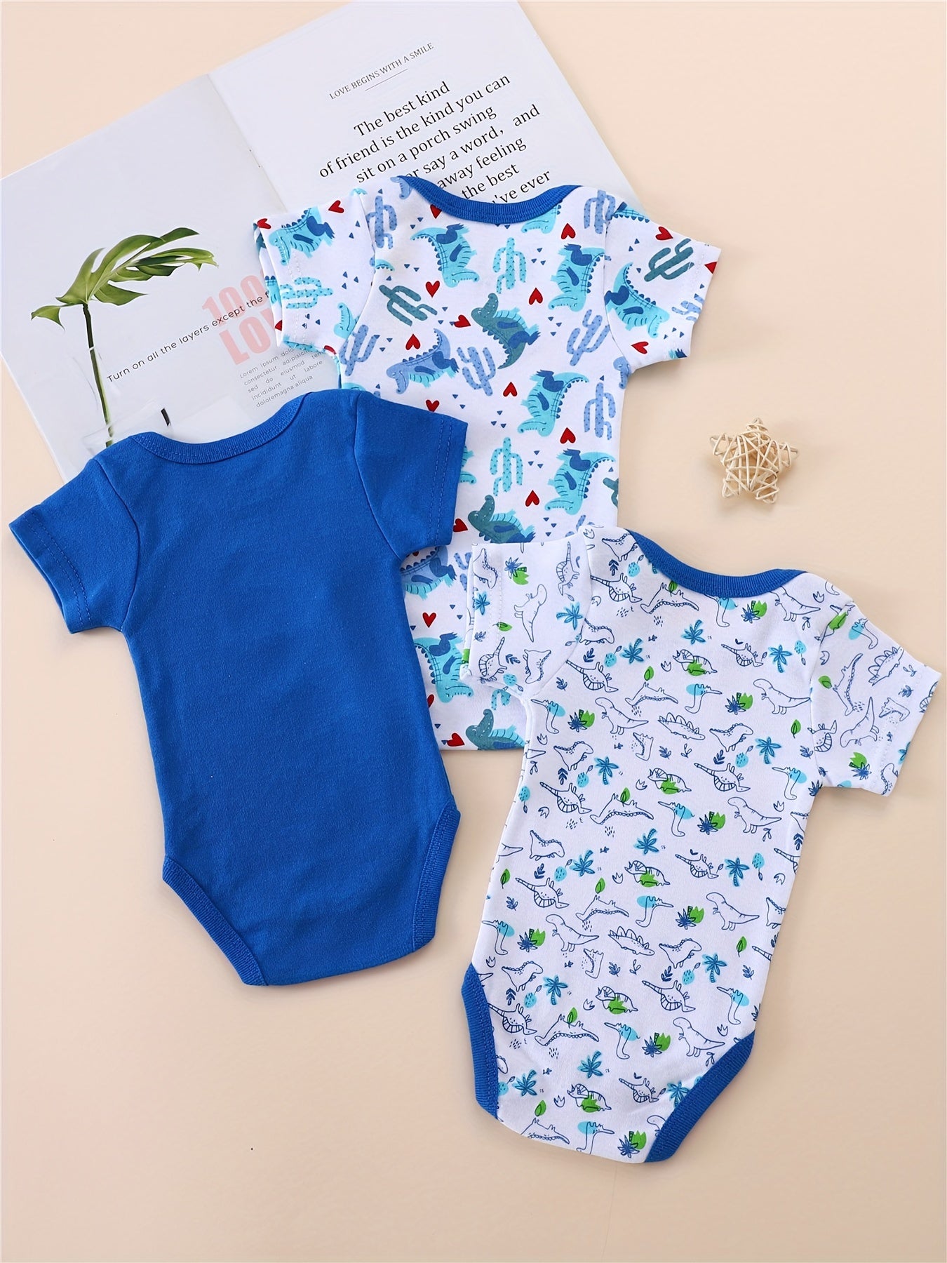 3pcs Baby Boy'S 100% Cotton Short Sleeve Crew Neck Jumpsuit Clothes Summer Triangle Climbing Outdoor Clothes, for Outdoor